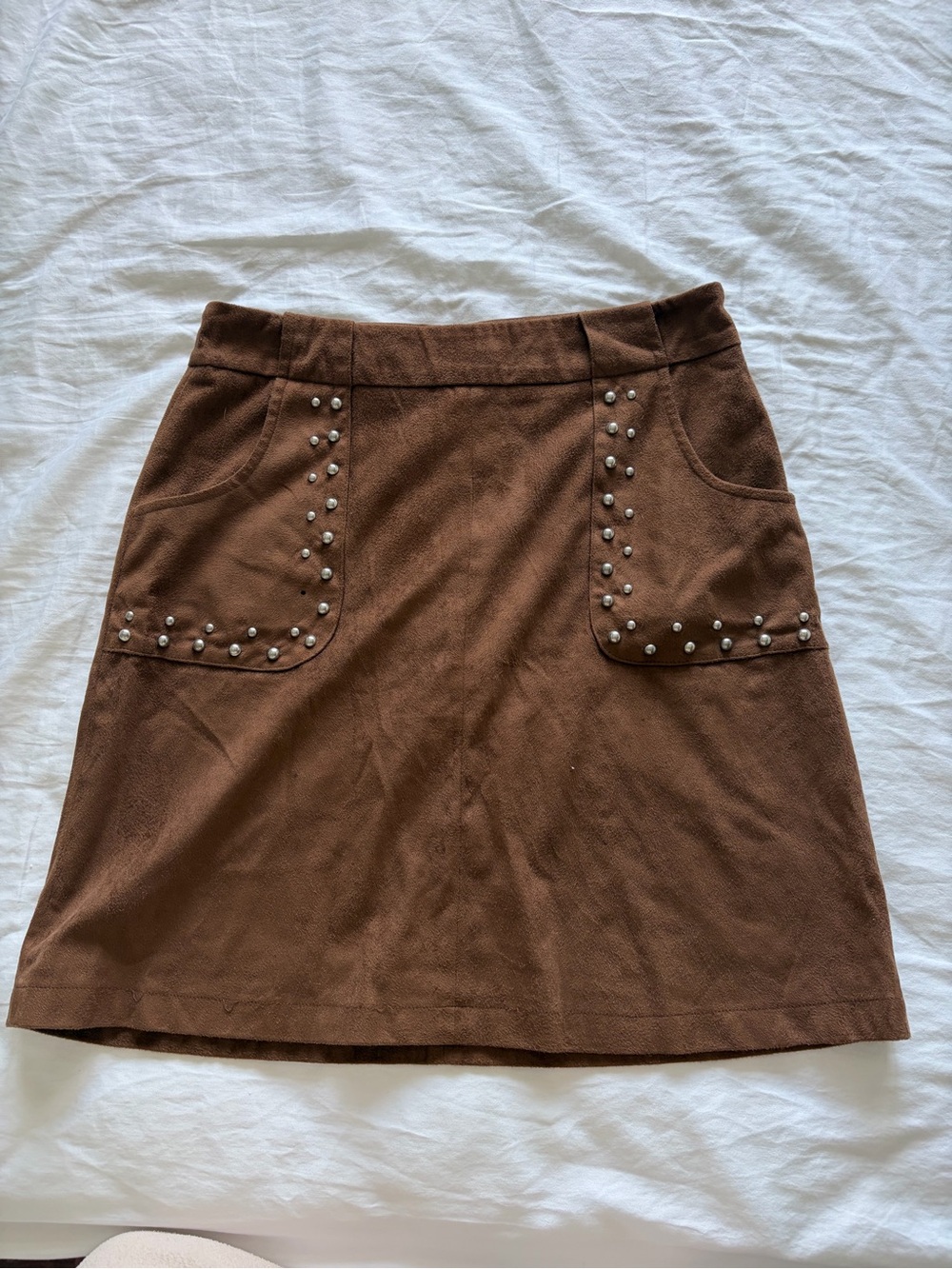 BB Dakota Brown A-Line Stud Pocket Skirt
